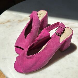 Seychelles for Anthropologie pink suede heels